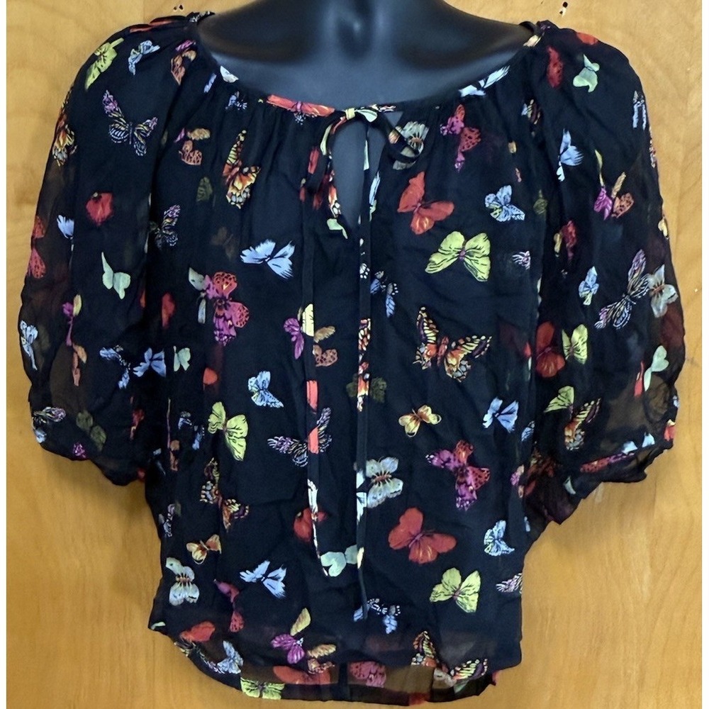 Fifteen Twenty Womens 100% Silk Sheer Butterfly Top Batwing Sleeves Boho Sz S